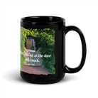 Rev 3:20 Bible Verse, Garden Doorway Black Mug