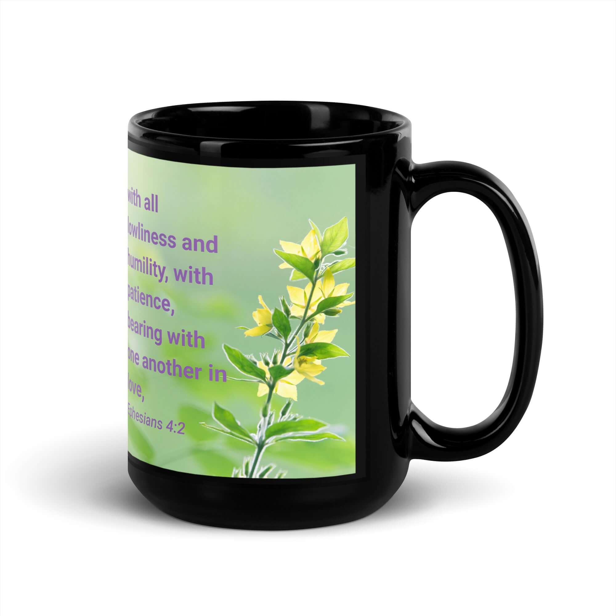 Eph 4:2 - Bible Verse, one another in love Black Glossy Mug