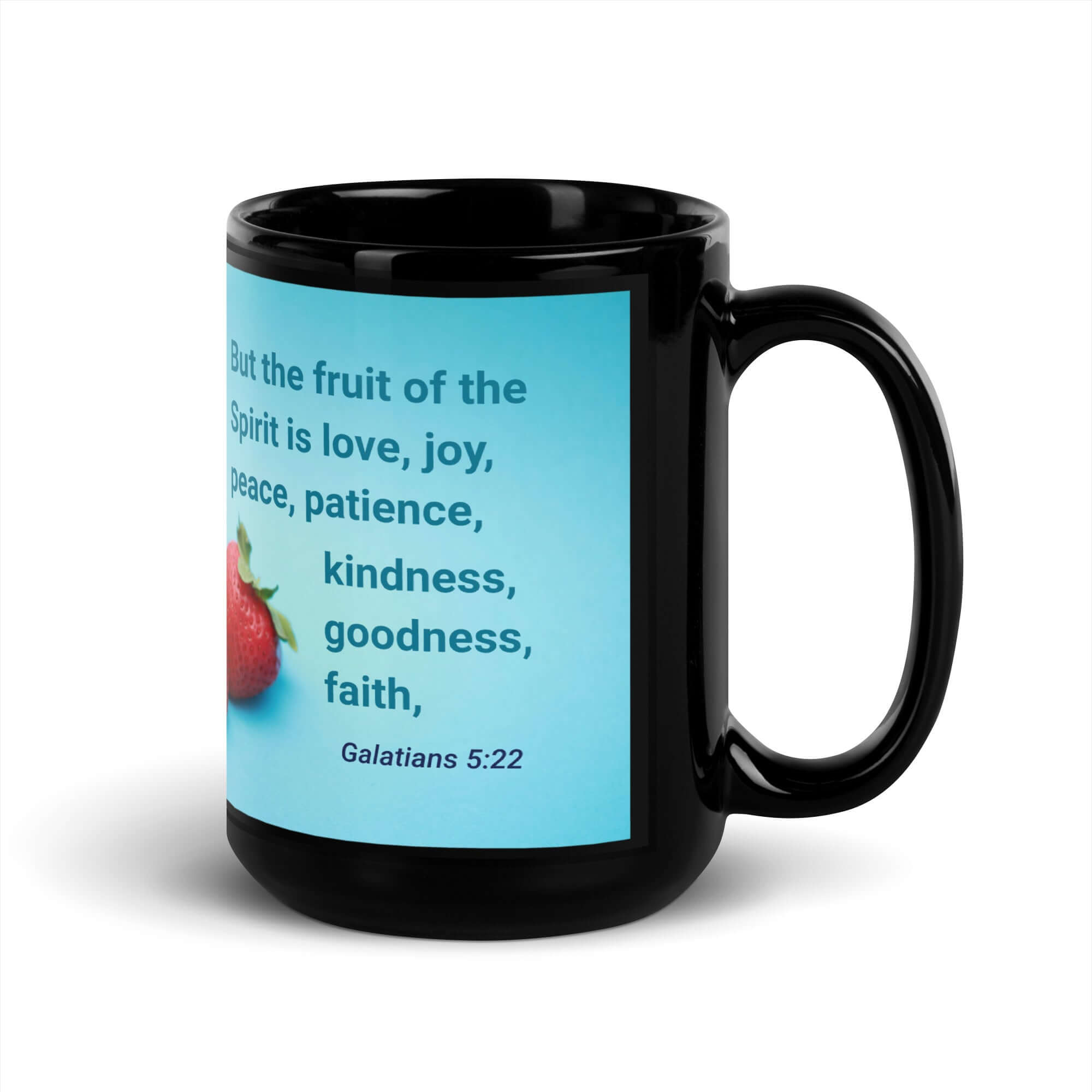 Gal 5:22 - Bible Verse, fruit of the Spirit Black Glossy Mug