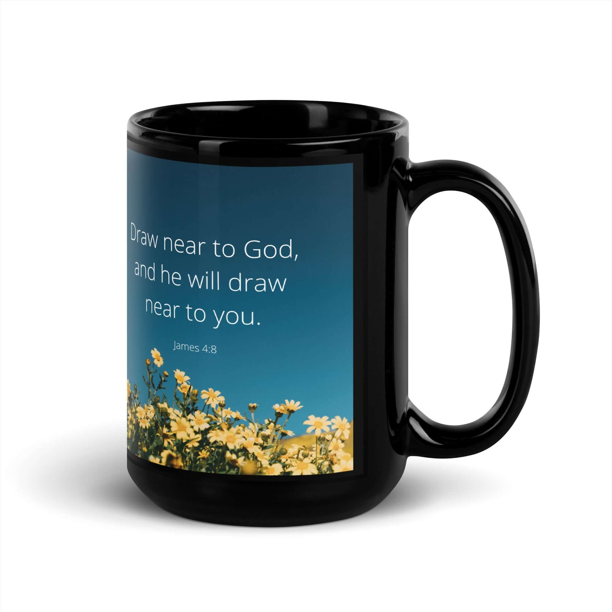 James 4:8 Bible Verse, near to you Black Glossy Mug