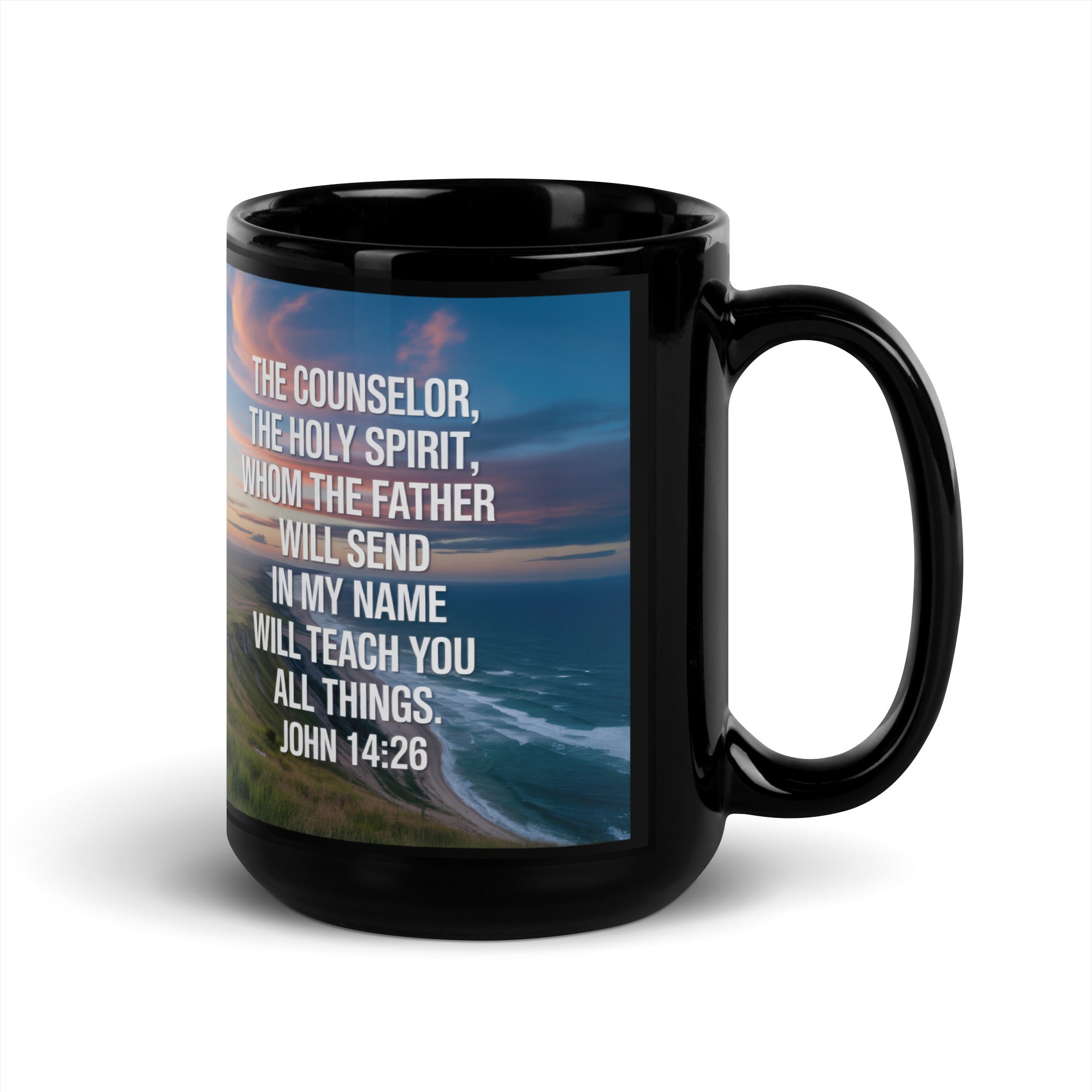 John 14:26 Bible Verse will teach Black Glossy Mug