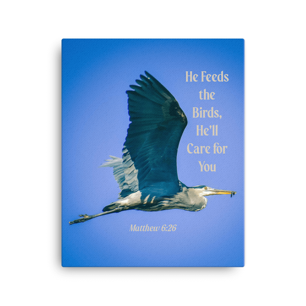 Matt 6:26, Graceful Heron, He'll Care for You Canvas