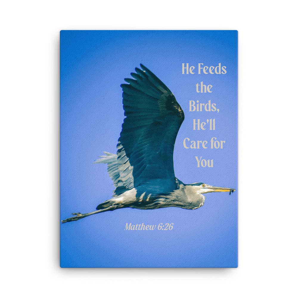 Matt 6:26, Graceful Heron, He'll Care for You Canvas
