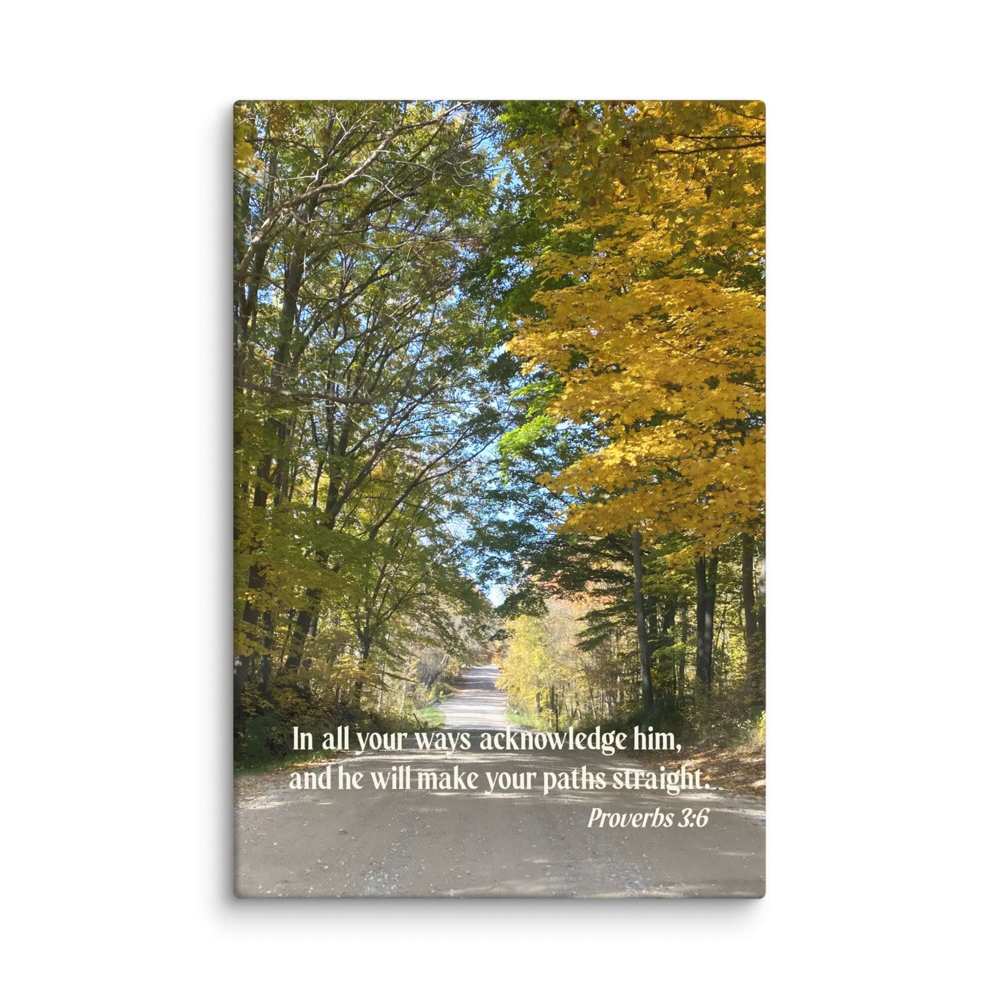 Prov 3:6, Bible Verse, Fall Road Canvas