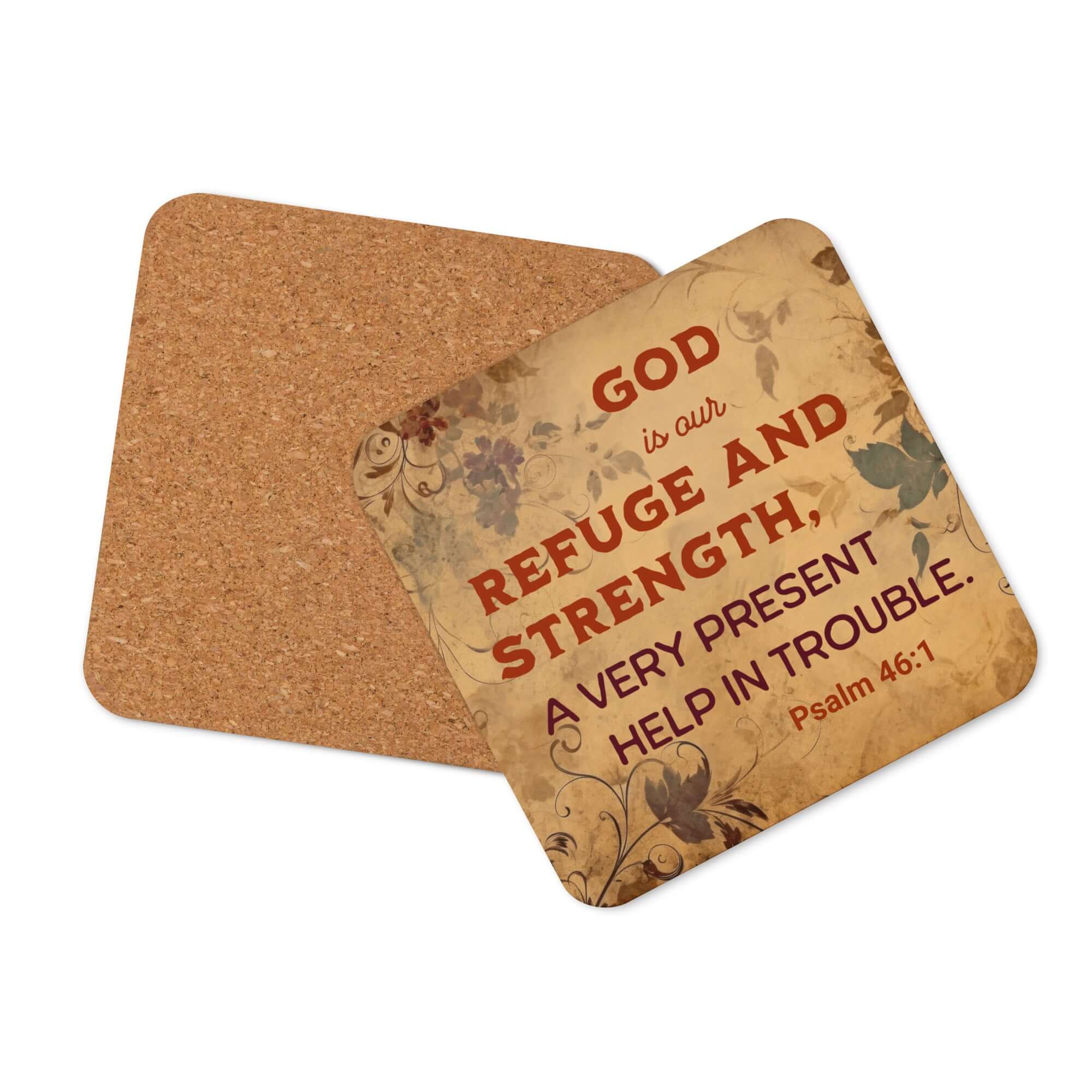 Psalm 46:1 - Bible Verse, God is Our Refuge Cork-Back Coaster