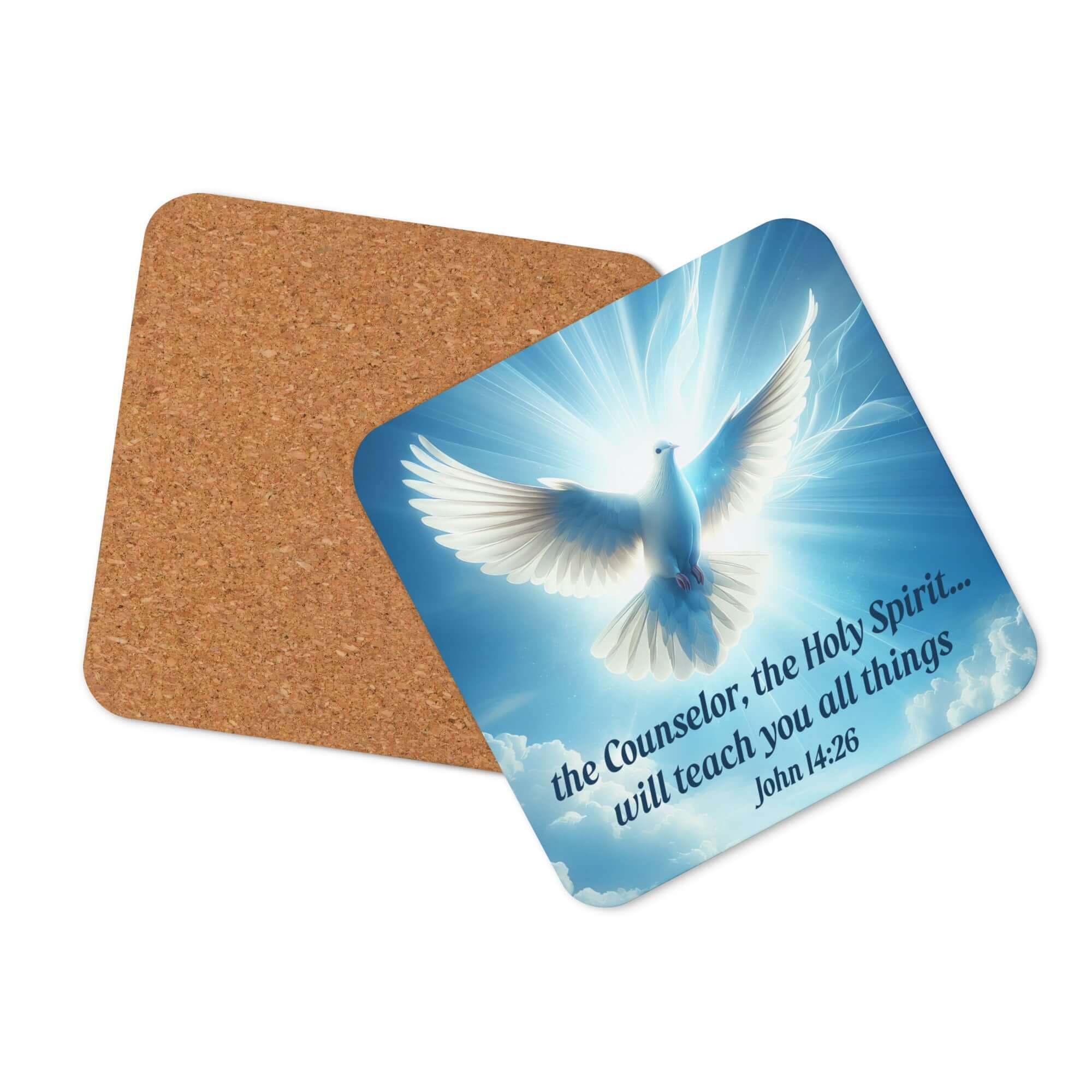 John 14:26 - Bible Verse, Holy Spirit Dove Cork-Back Coaster
