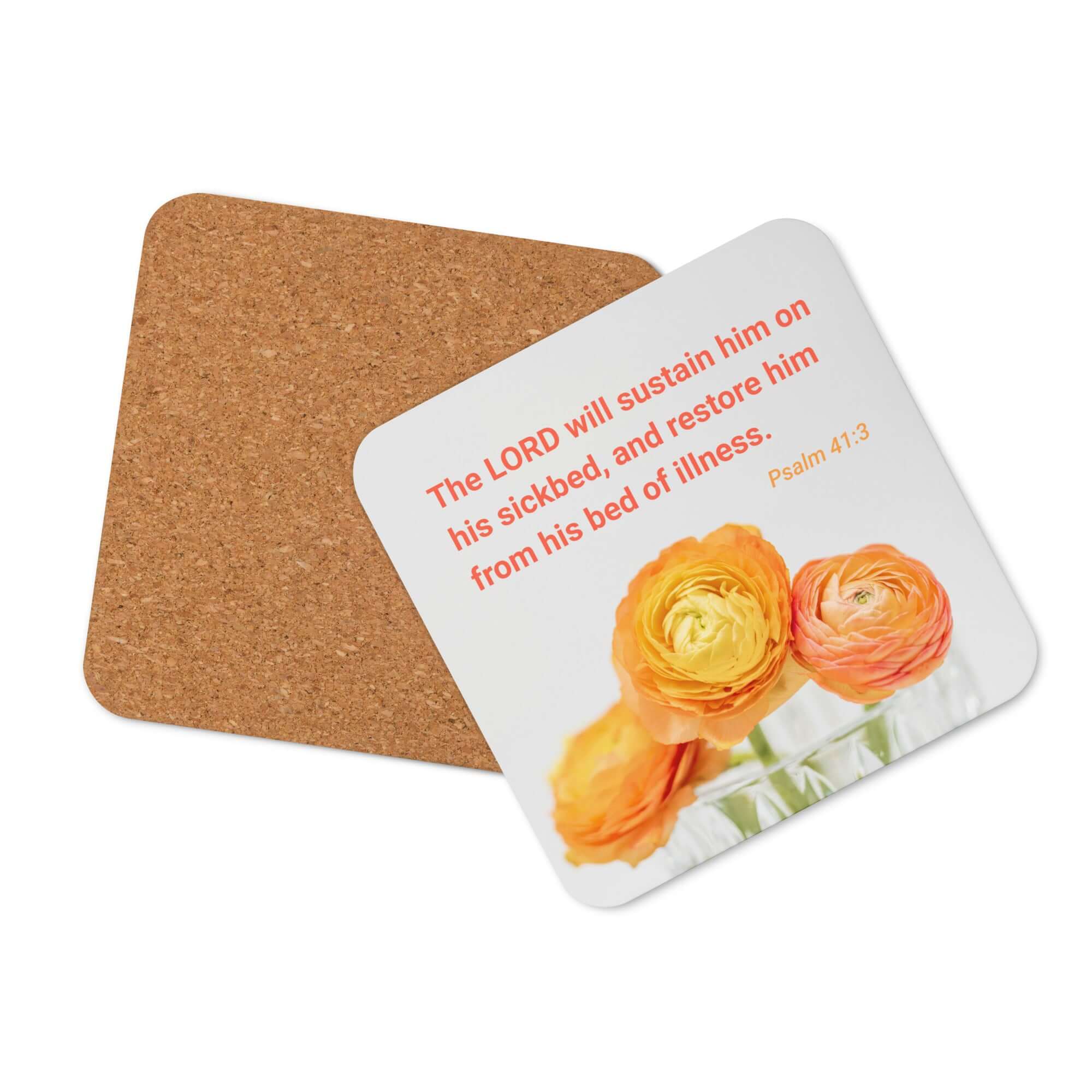 Psalm 41:3 - Bible Verse, LORD will sustain Cork-Back Coaster