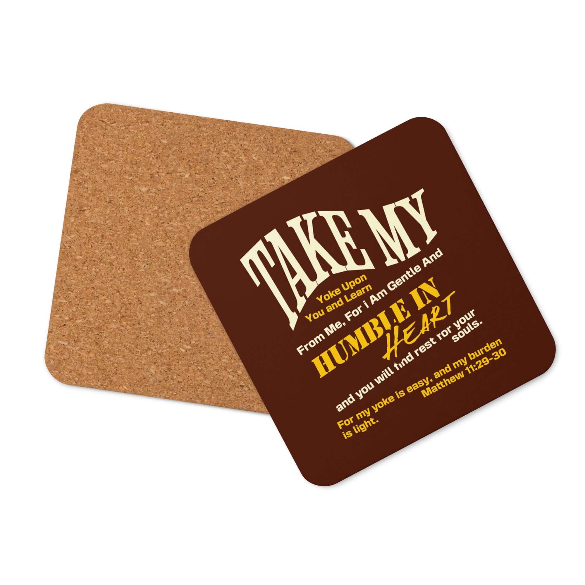 Matt 11:29-30 - Bible Verse, learn from me Cork-Back Coaster