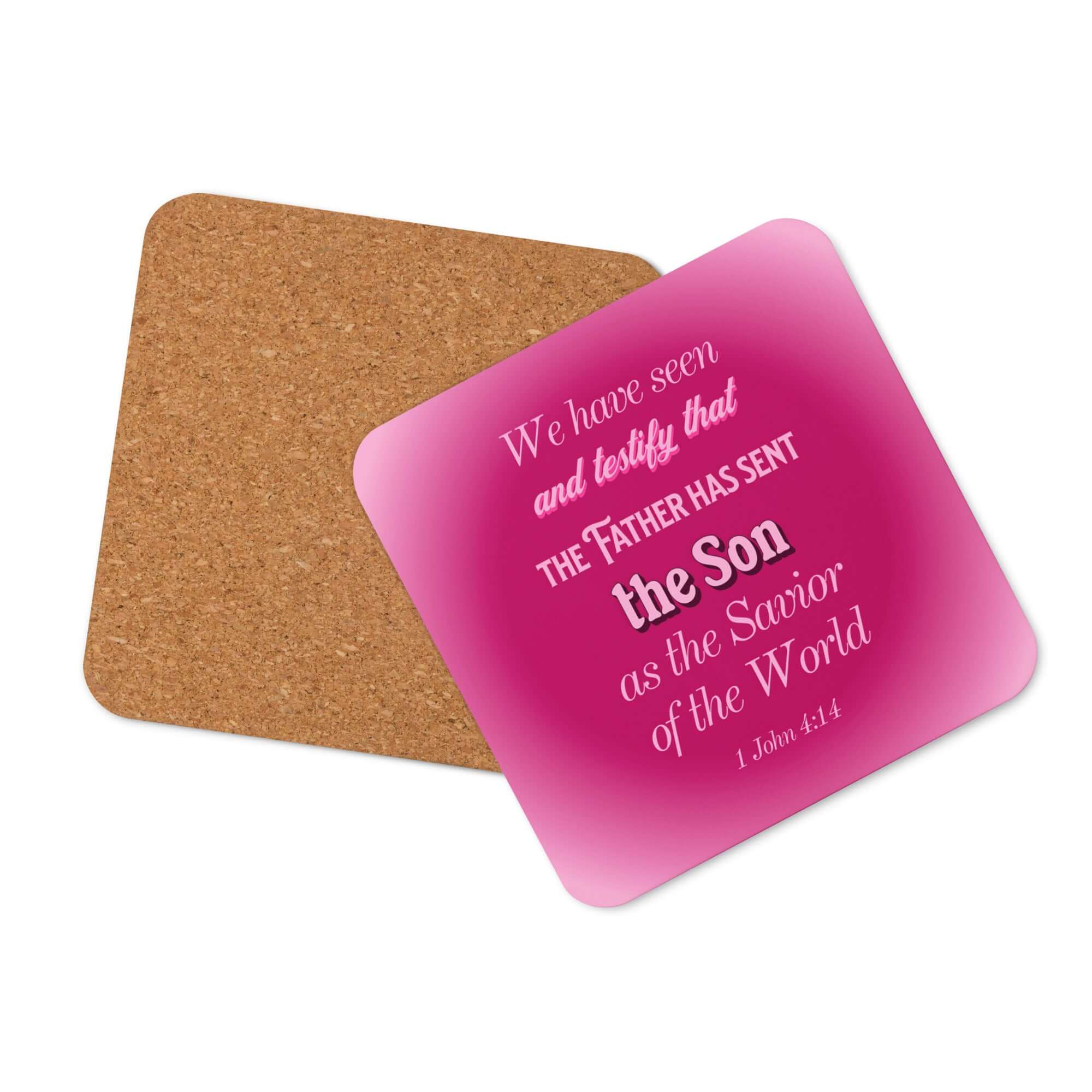 1 John 4:14 - Bible Verse, that the Father Cork-Back Coaster