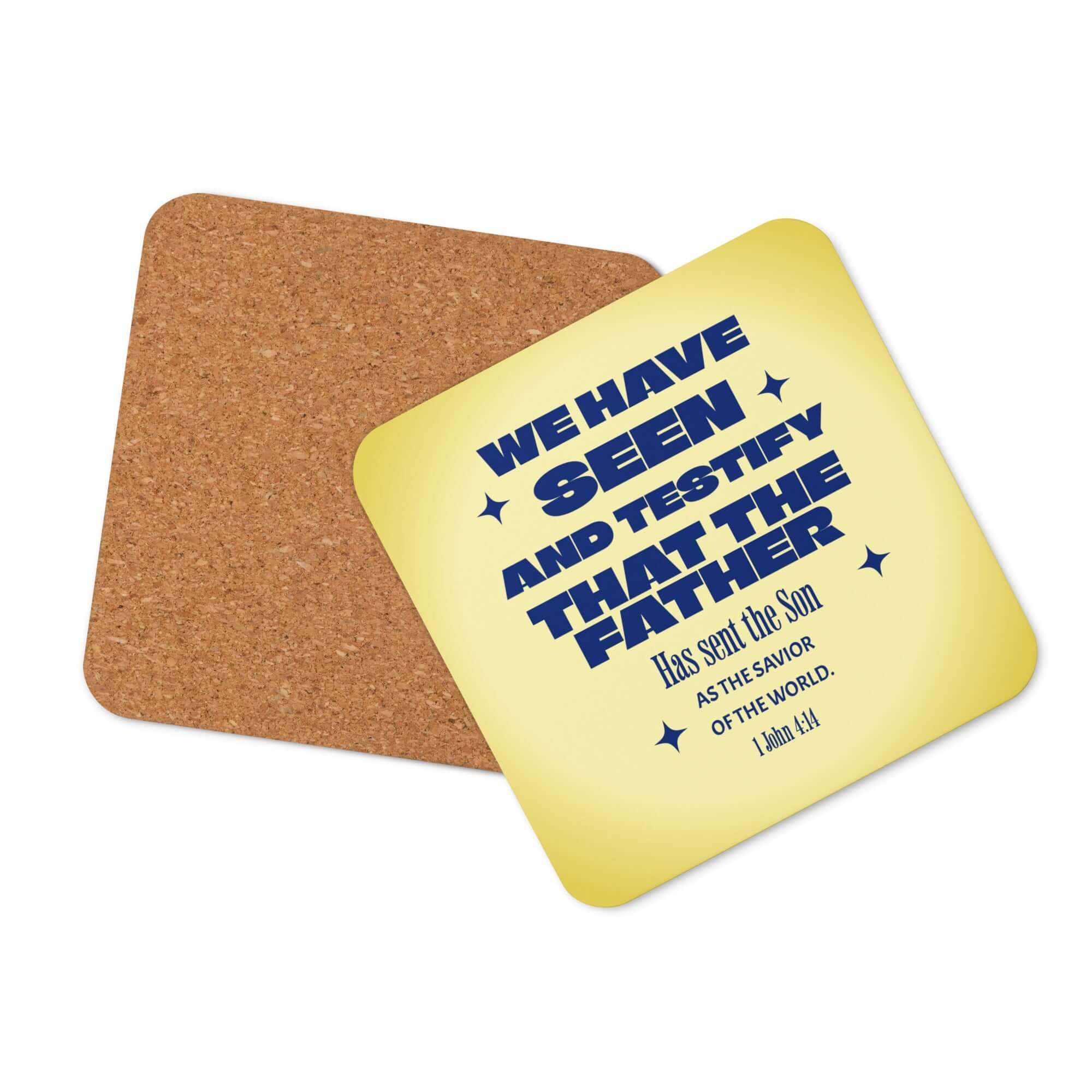 1 John 4:14 - Bible Verse, Savior of the world Cork-Back Coaster