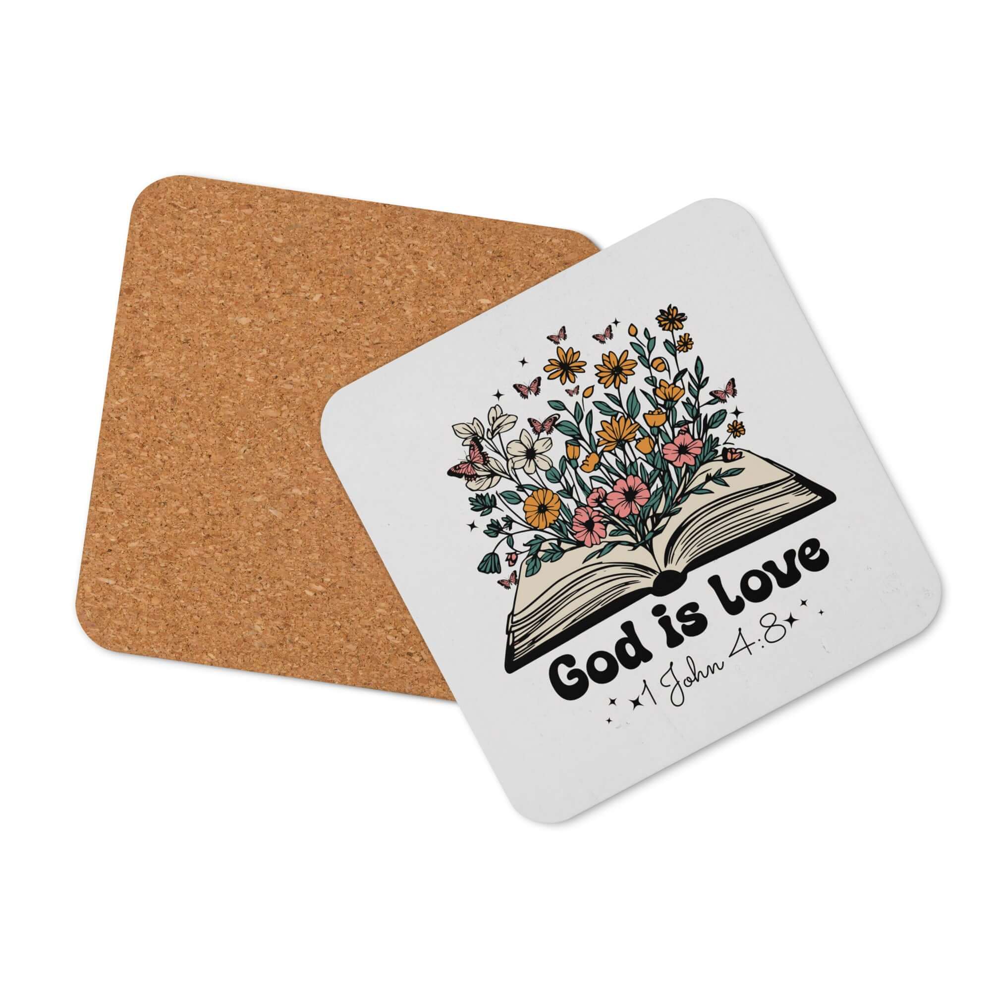 1 John 4:8 - Bible Verse, God is Love Cork-Back Coaster