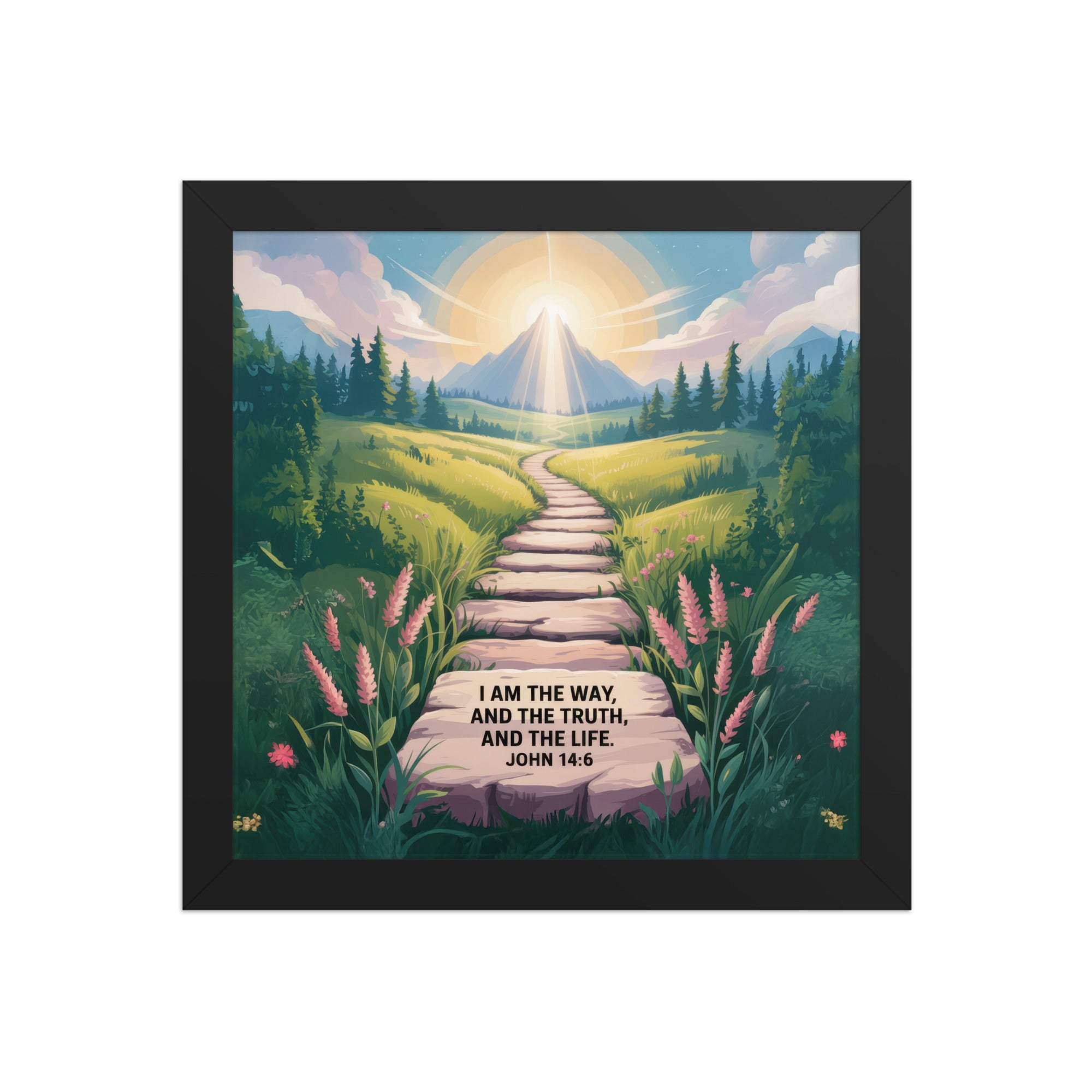 John 14:6 Bible Verse The Truth Enhanced Matte Paper Framed Poster Black 10″×10″