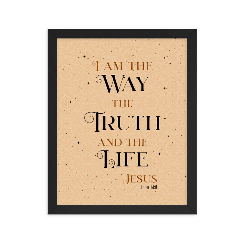 John 14:6 Bible Verse, Color Text Brown Background Framed Poster