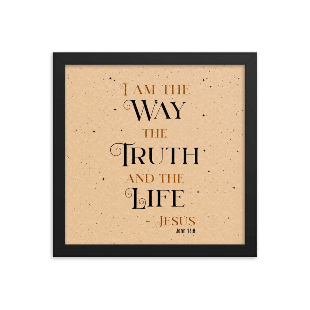 John 14:6 Bible Verse, Color Text Brown Background Framed Poster