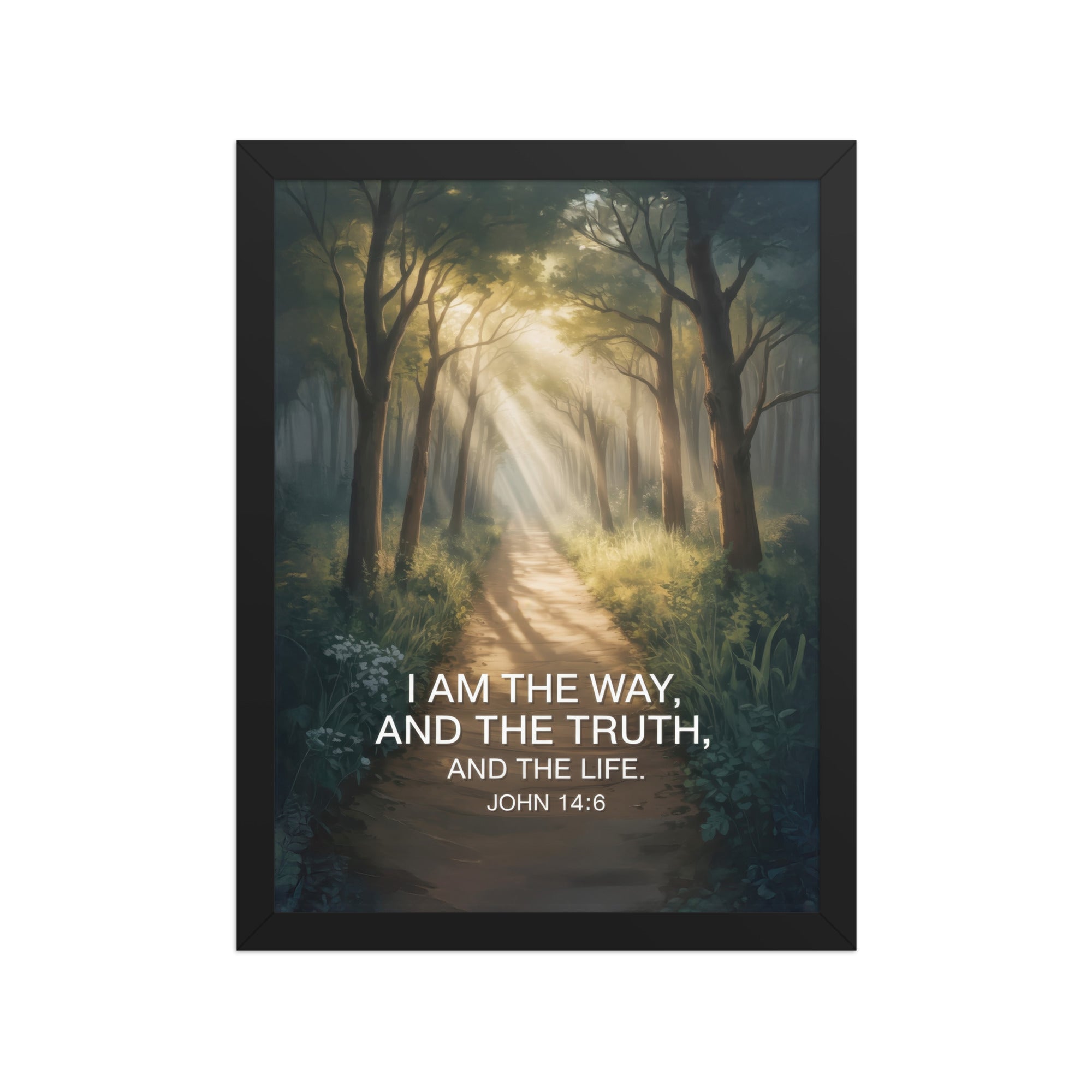 John 14:6 Bible Verse I Am Enhanced Matte Paper Framed Poster Black 12″×16″