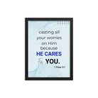 1 Pet 5:7 - Bible Verse, casting all your worries on Him Enhanced Matte Paper Framed Poster