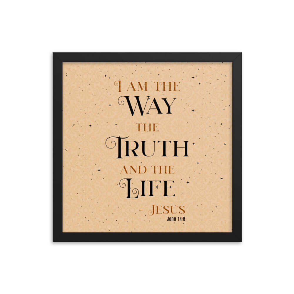 John 14:6 Bible Verse, Color Text Brown Background Framed Poster