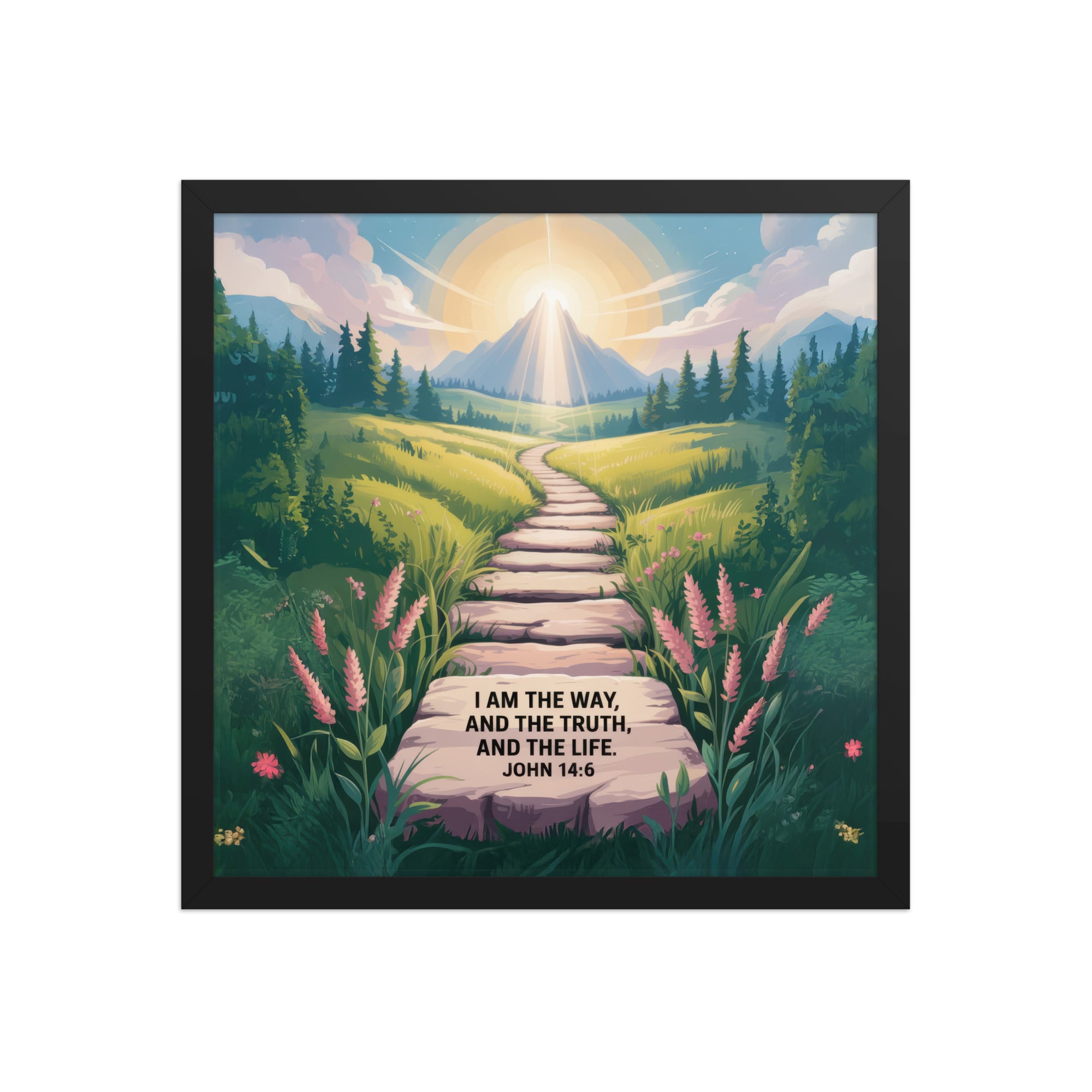 John 14:6 Bible Verse The Truth Enhanced Matte Paper Framed Poster Black 16″×16″