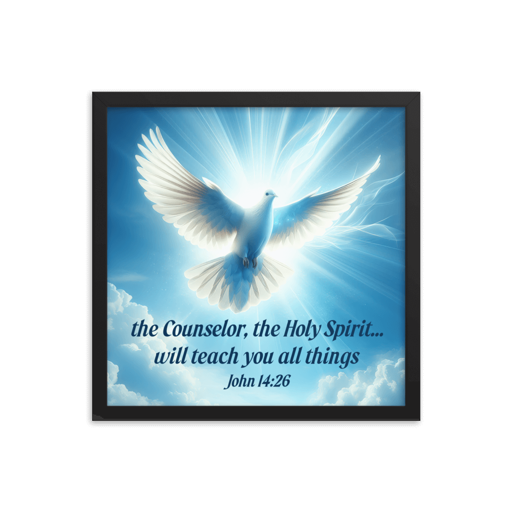 John 14:26 - Bible Verse, Holy Spirit Dove Framed Poster