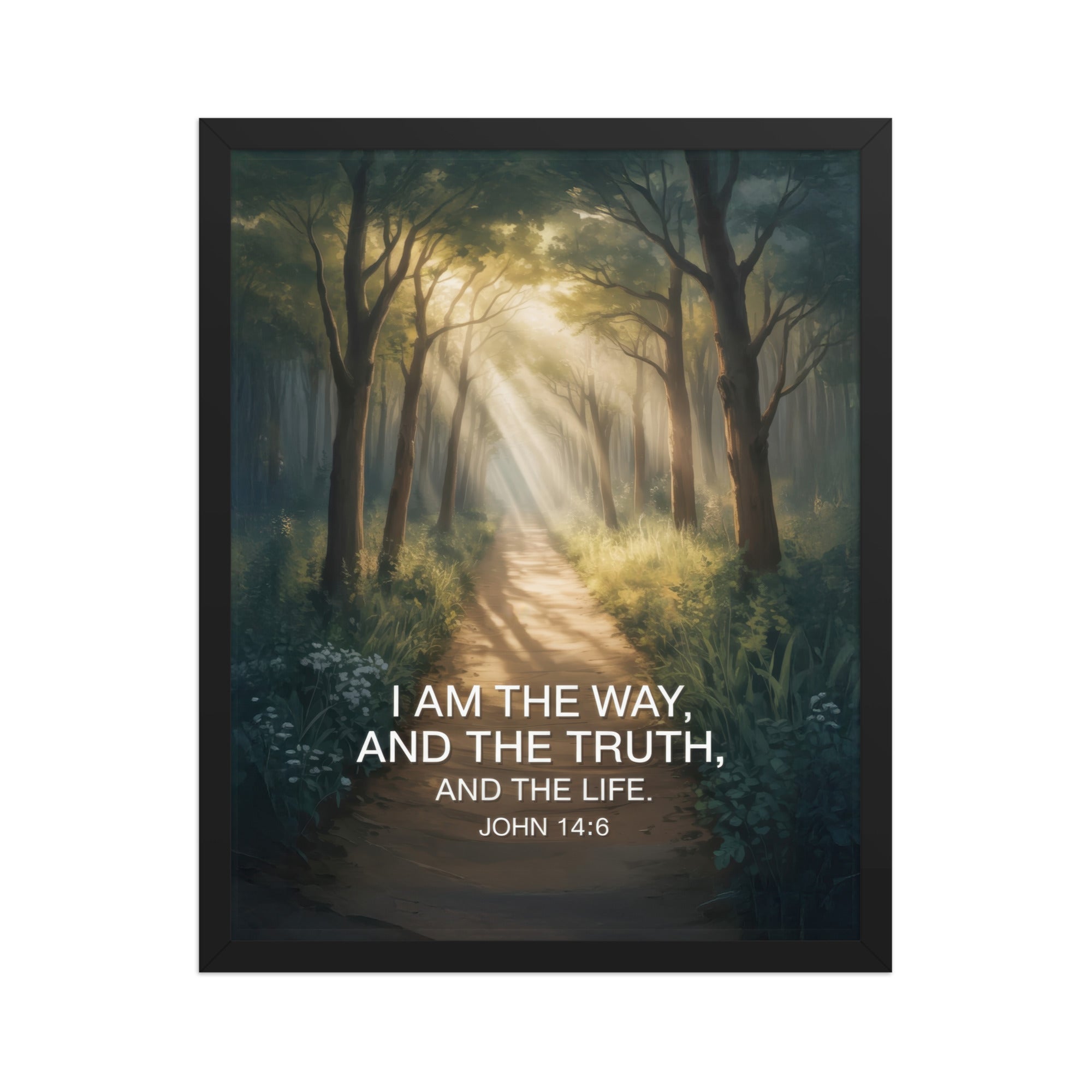 John 14:6 Bible Verse I Am Enhanced Matte Paper Framed Poster Black 16″×20″