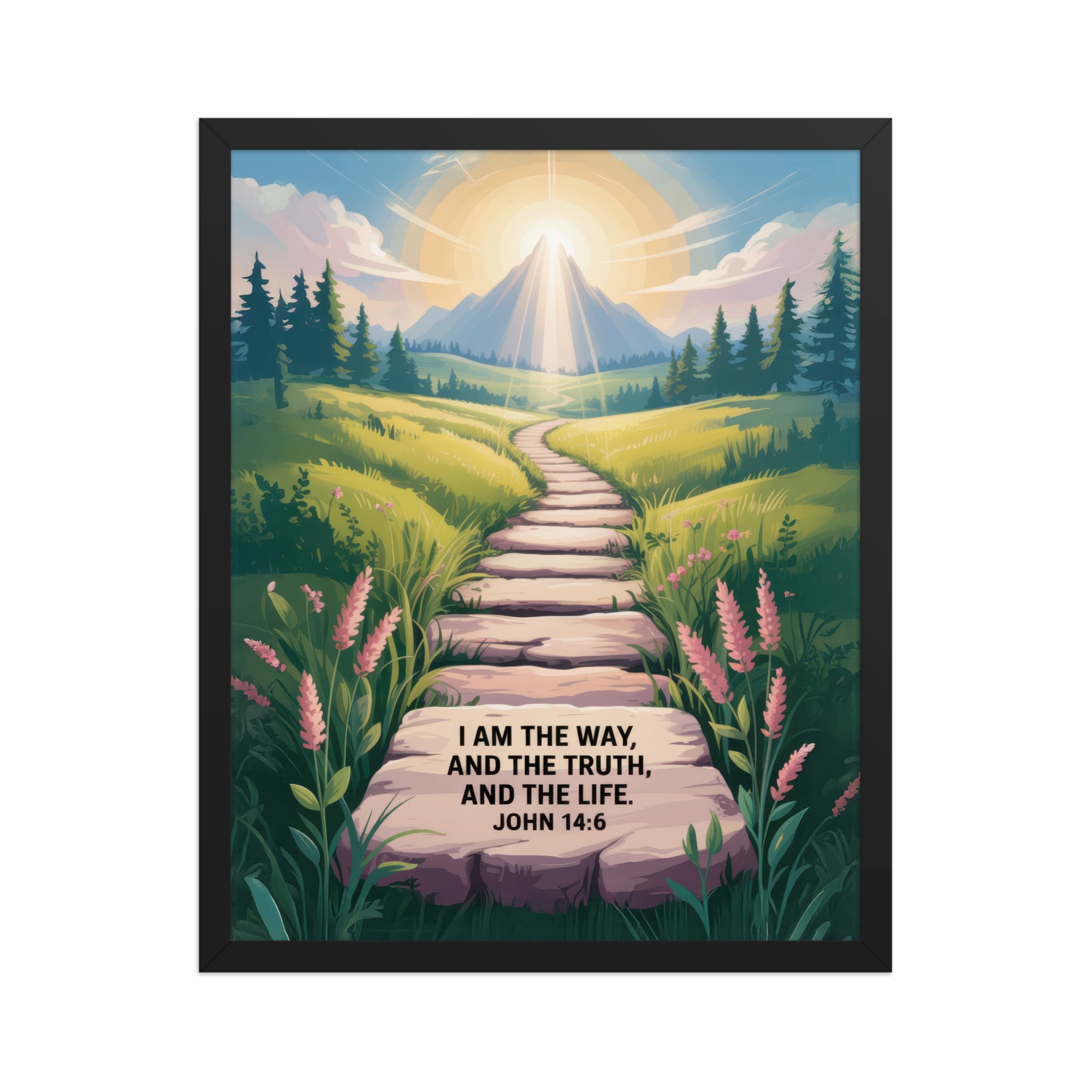 John 14:6 Bible Verse The Truth Enhanced Matte Paper Framed Poster Black 16″×20″