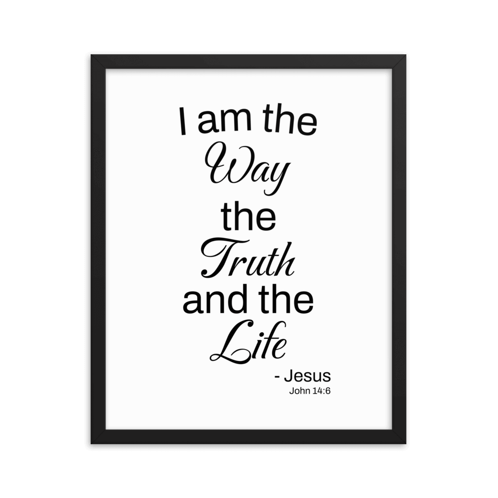 John 14:6 Bible Verse, Black Text Matte Paper Framed Poster