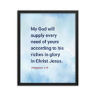 Phil 4:19 - Bible Verse, God will supply Enhanced Matte Paper Framed Poster