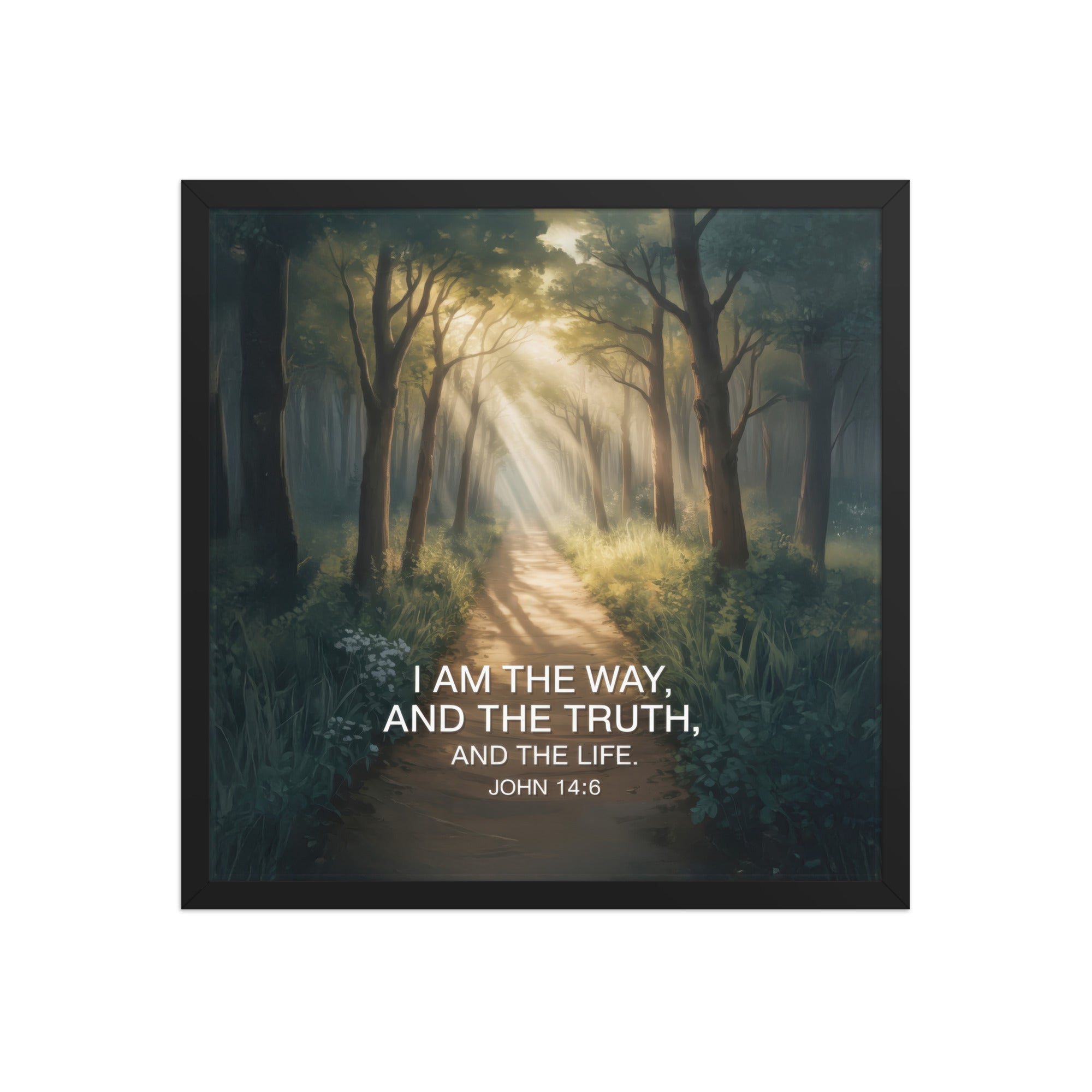John 14:6 Bible Verse I Am Enhanced Matte Paper Framed Poster Black 18″×18″