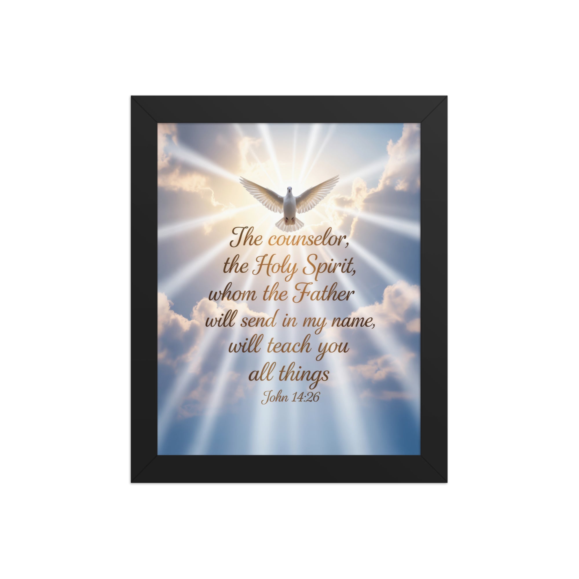 John 14:26 Bible Verse Father Enhanced Matte Paper Framed Poster Black 8″×10″