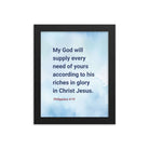 Phil 4:19 - Bible Verse, God will supply Enhanced Matte Paper Framed Poster