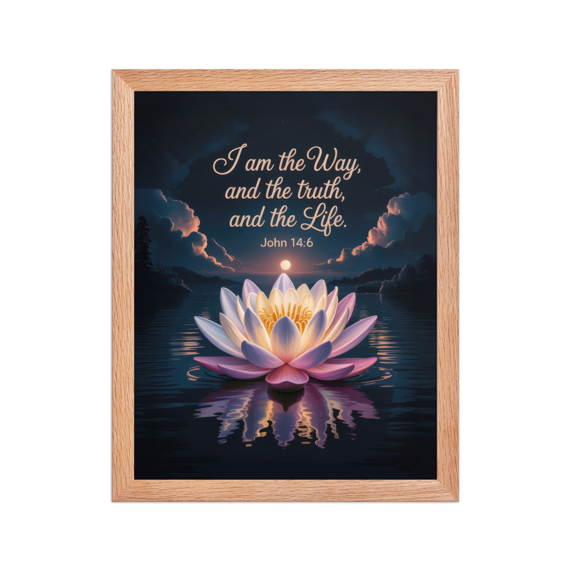 John 14:6 Bible Verse The Way Enhanced Matte Paper Framed Poster Red Oak 11″×14″