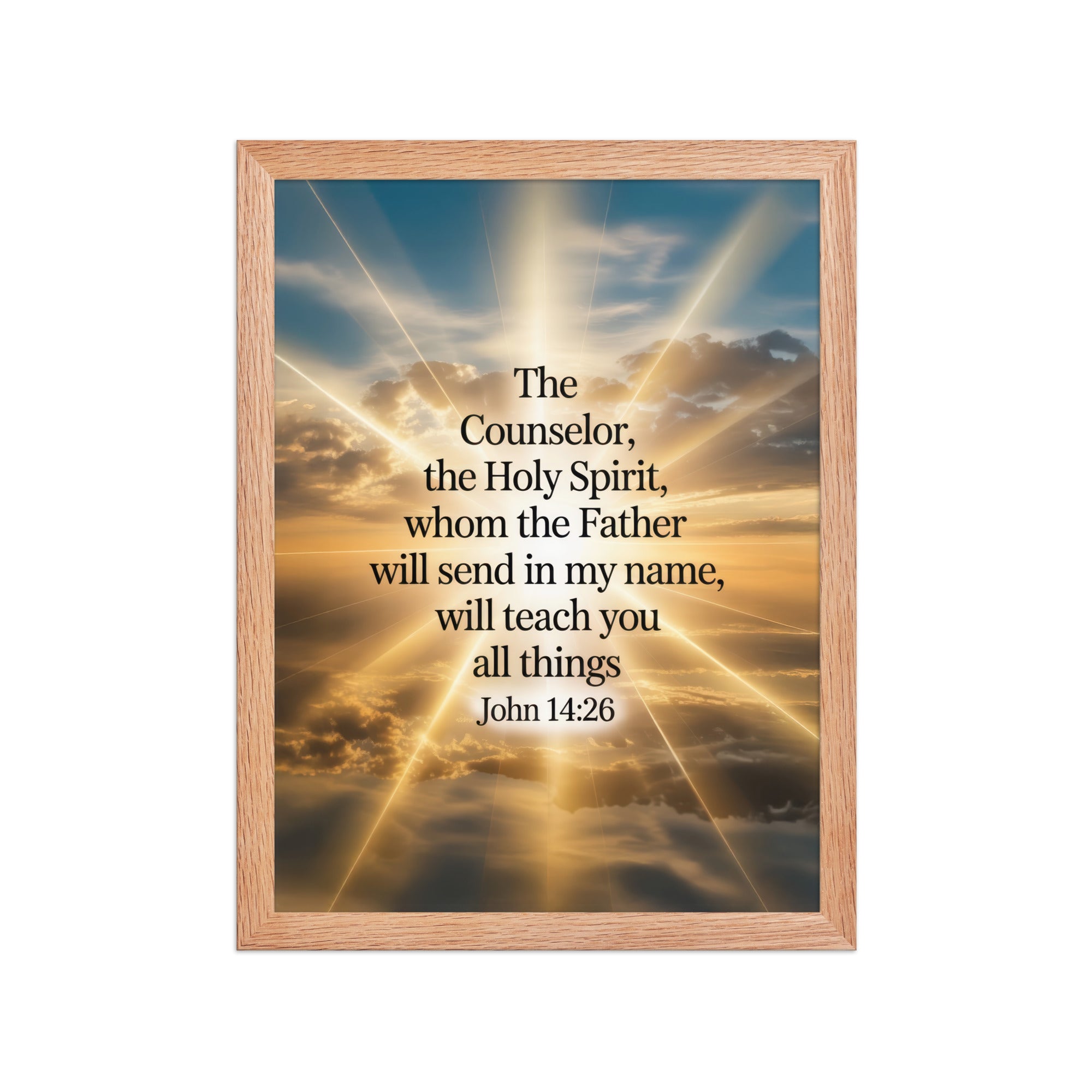 John 14:26 Bible Verse will send Enhanced Matte Paper Framed Poster Red Oak 12″×16″