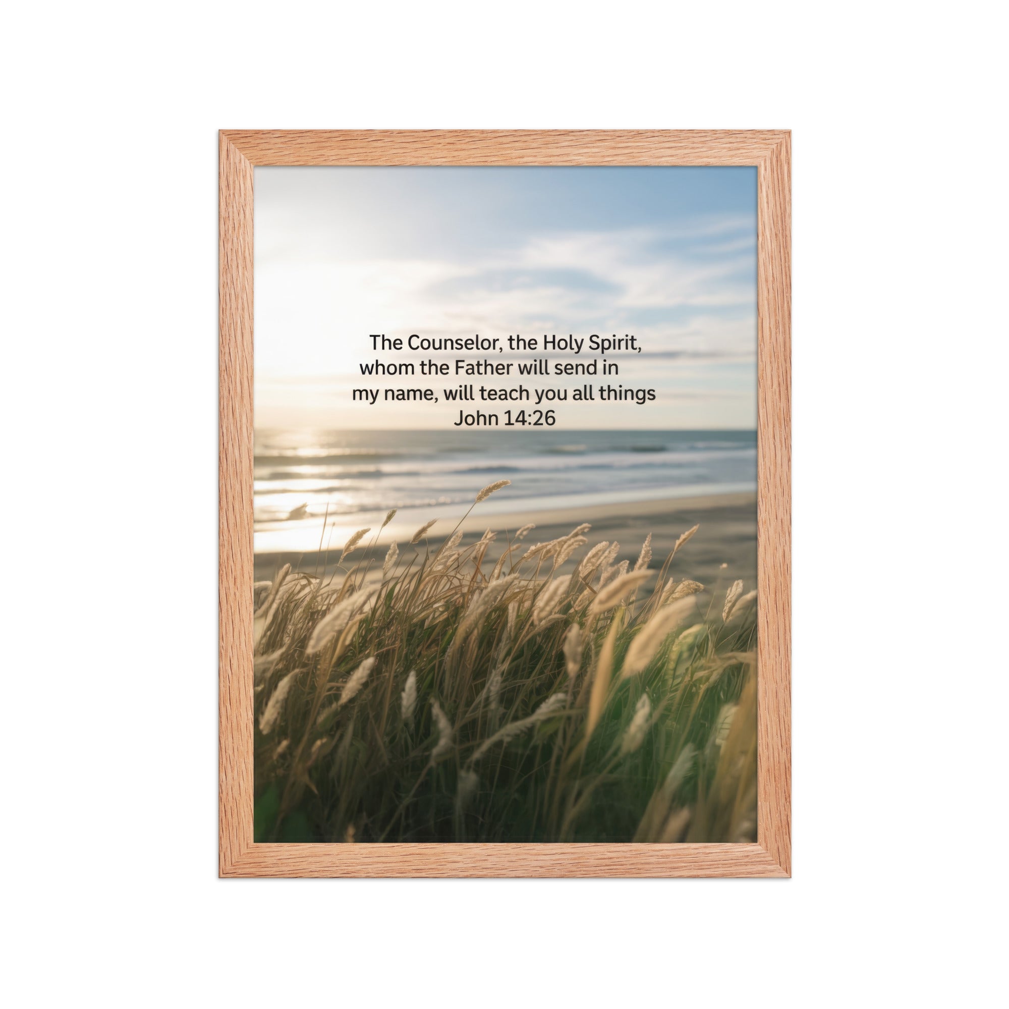 John 14:26 Bible Verse in my name Enhanced Matte Paper Framed Poster Red Oak 12″×16″