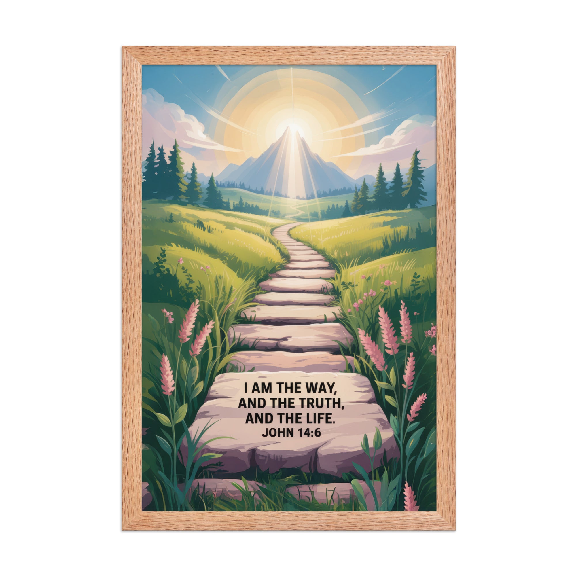 John 14:6 Bible Verse The Truth Enhanced Matte Paper Framed Poster Red Oak 12″×18″