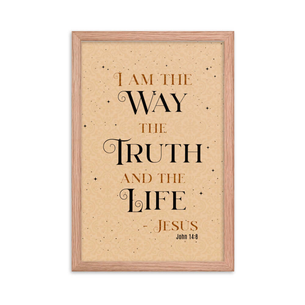 John 14:6 Bible Verse, Color Text Brown Background Framed Poster