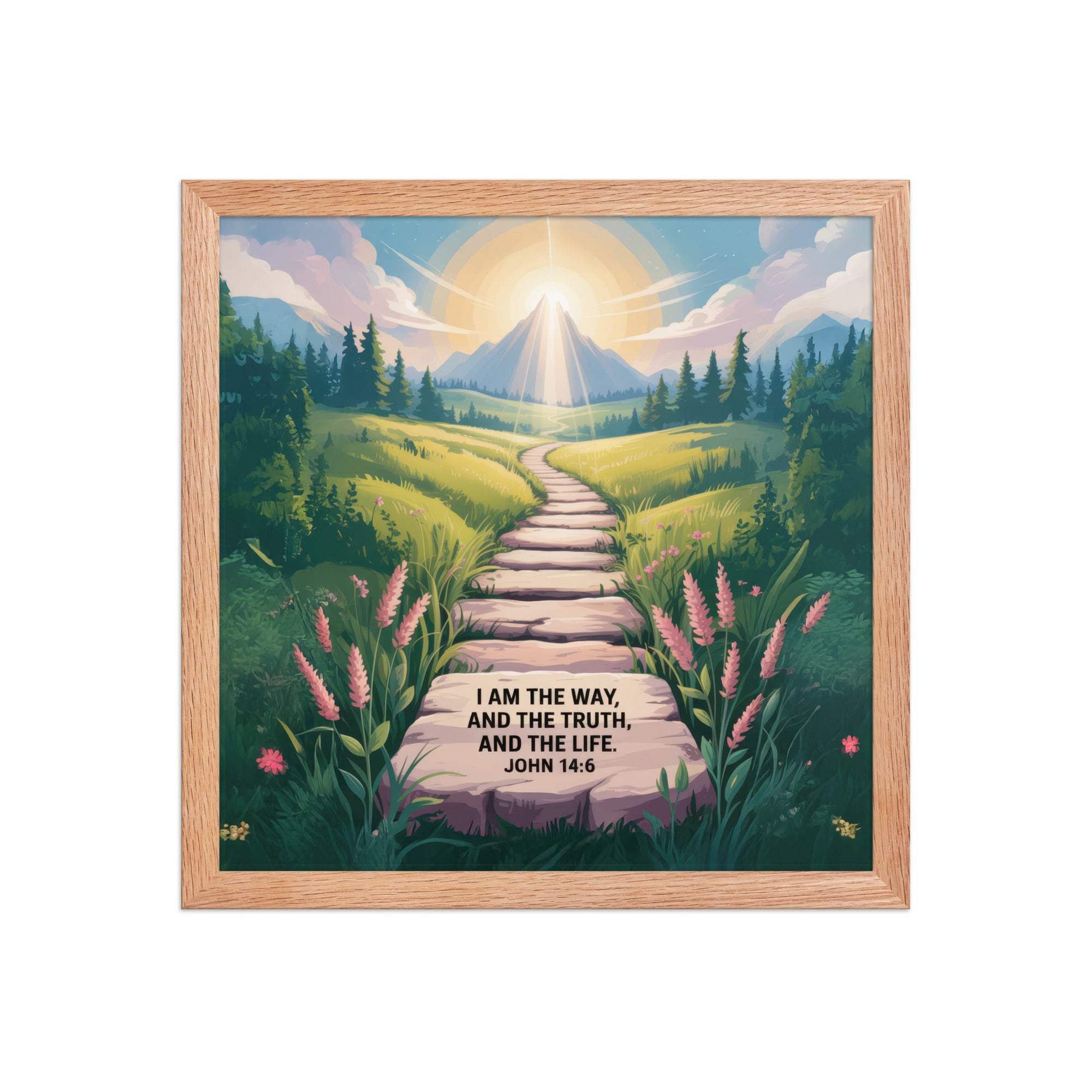 John 14:6 Bible Verse The Truth Enhanced Matte Paper Framed Poster Red Oak 14″×14″