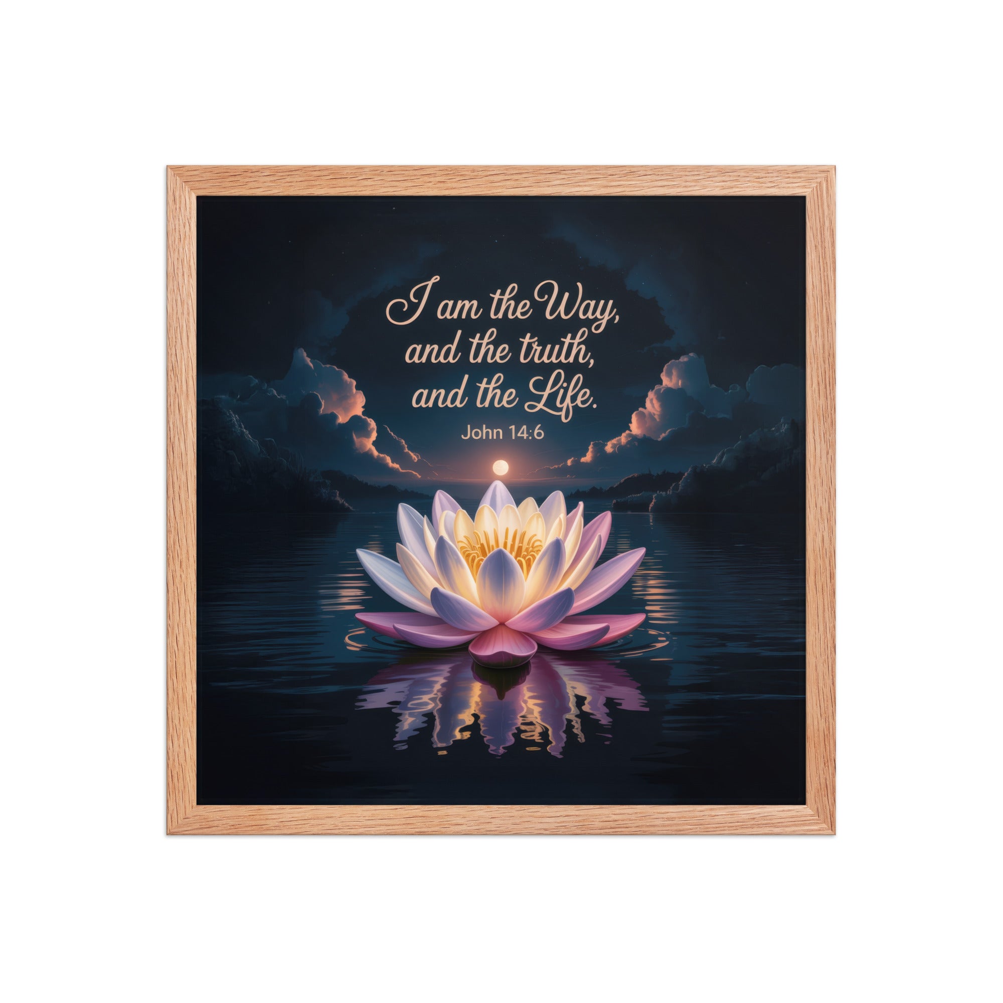 John 14:6 Bible Verse The Way Enhanced Matte Paper Framed Poster Red Oak 16″×16″