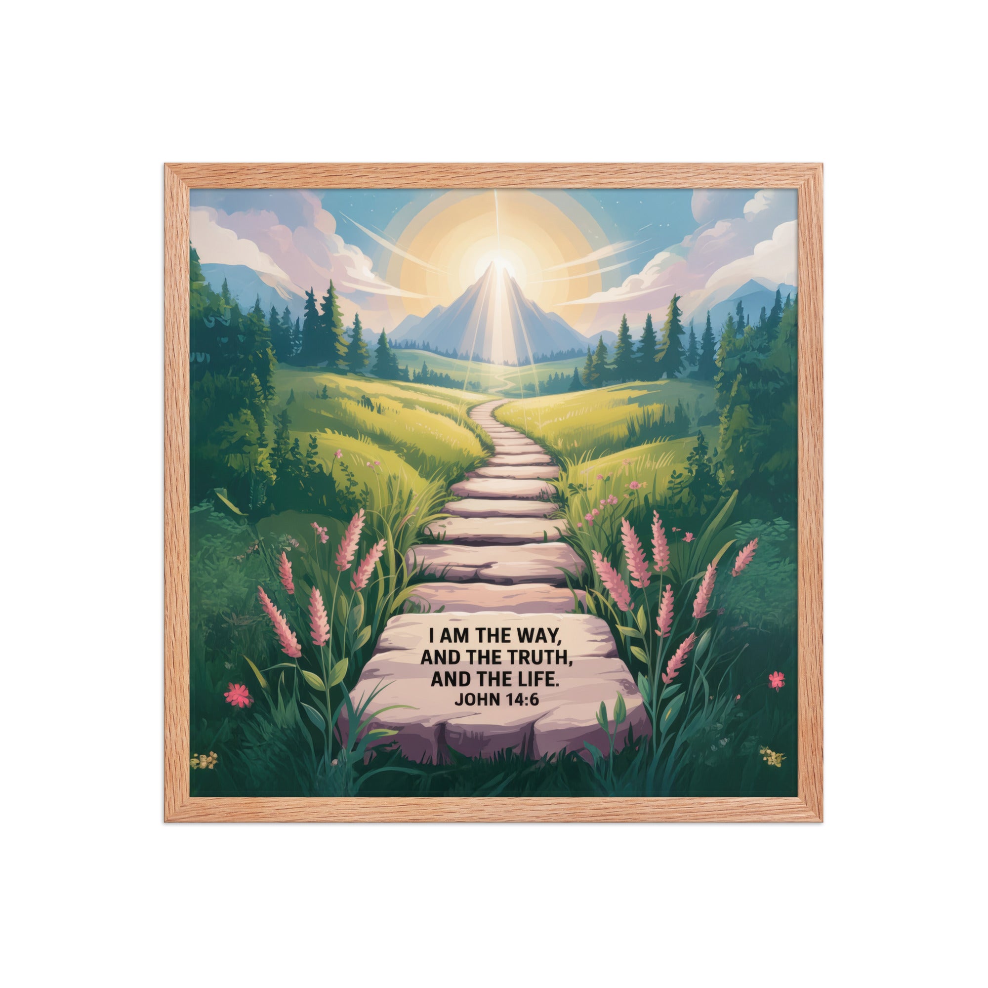 John 14:6 Bible Verse The Truth Enhanced Matte Paper Framed Poster Red Oak 18″×18″