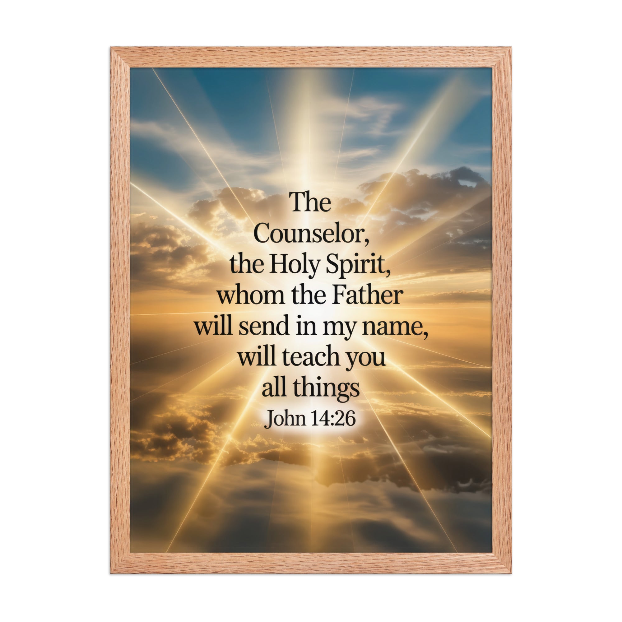 John 14:26 Bible Verse will send Enhanced Matte Paper Framed Poster Red Oak 18″×24″