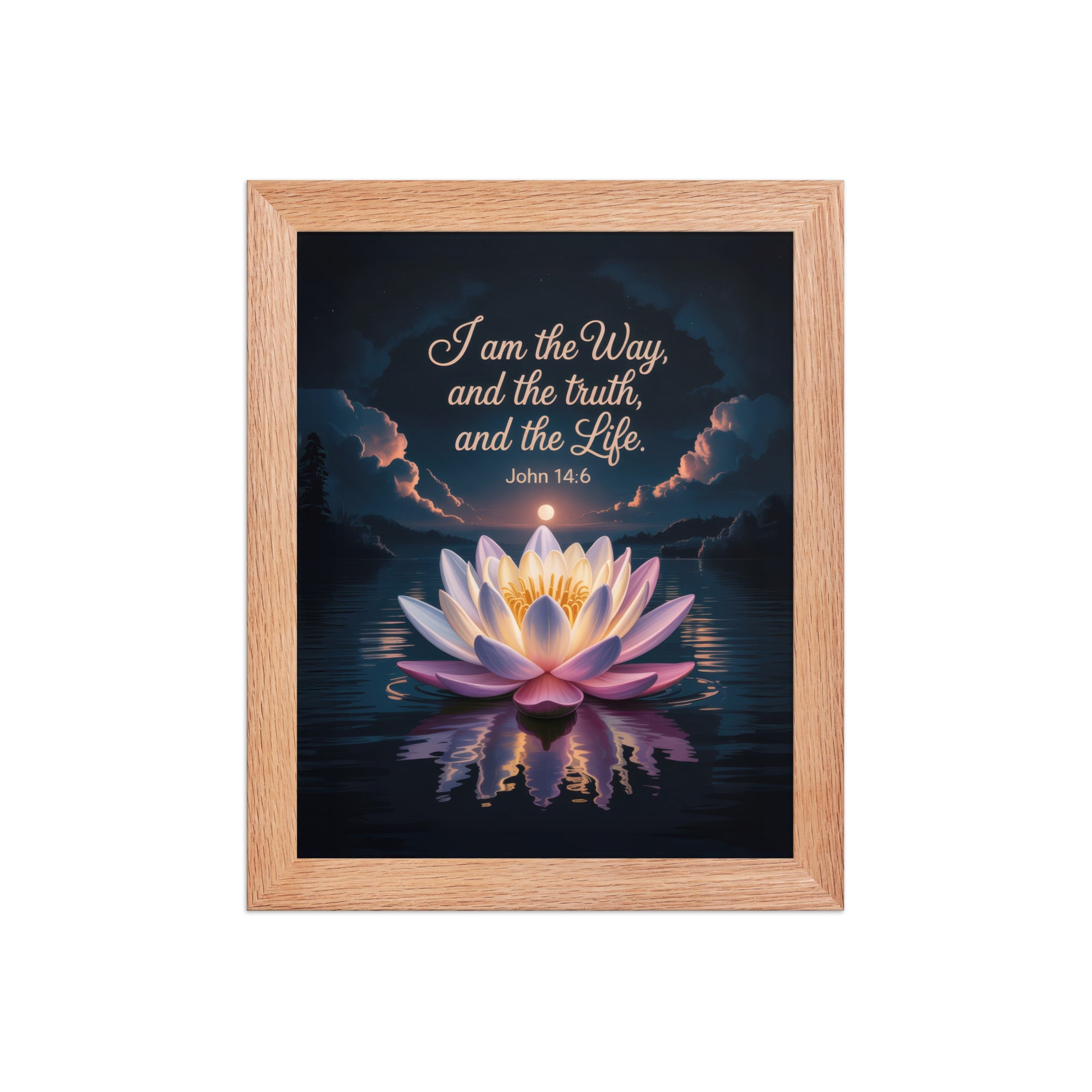 John 14:6 Bible Verse The Way Enhanced Matte Paper Framed Poster Red Oak 8″×10″