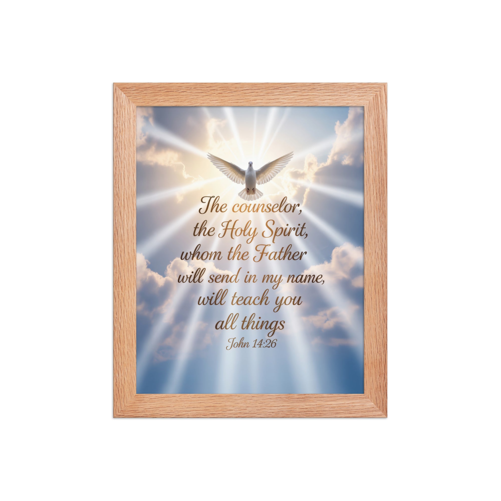John 14:26 Bible Verse Father Enhanced Matte Paper Framed Poster Red Oak 8″×10″