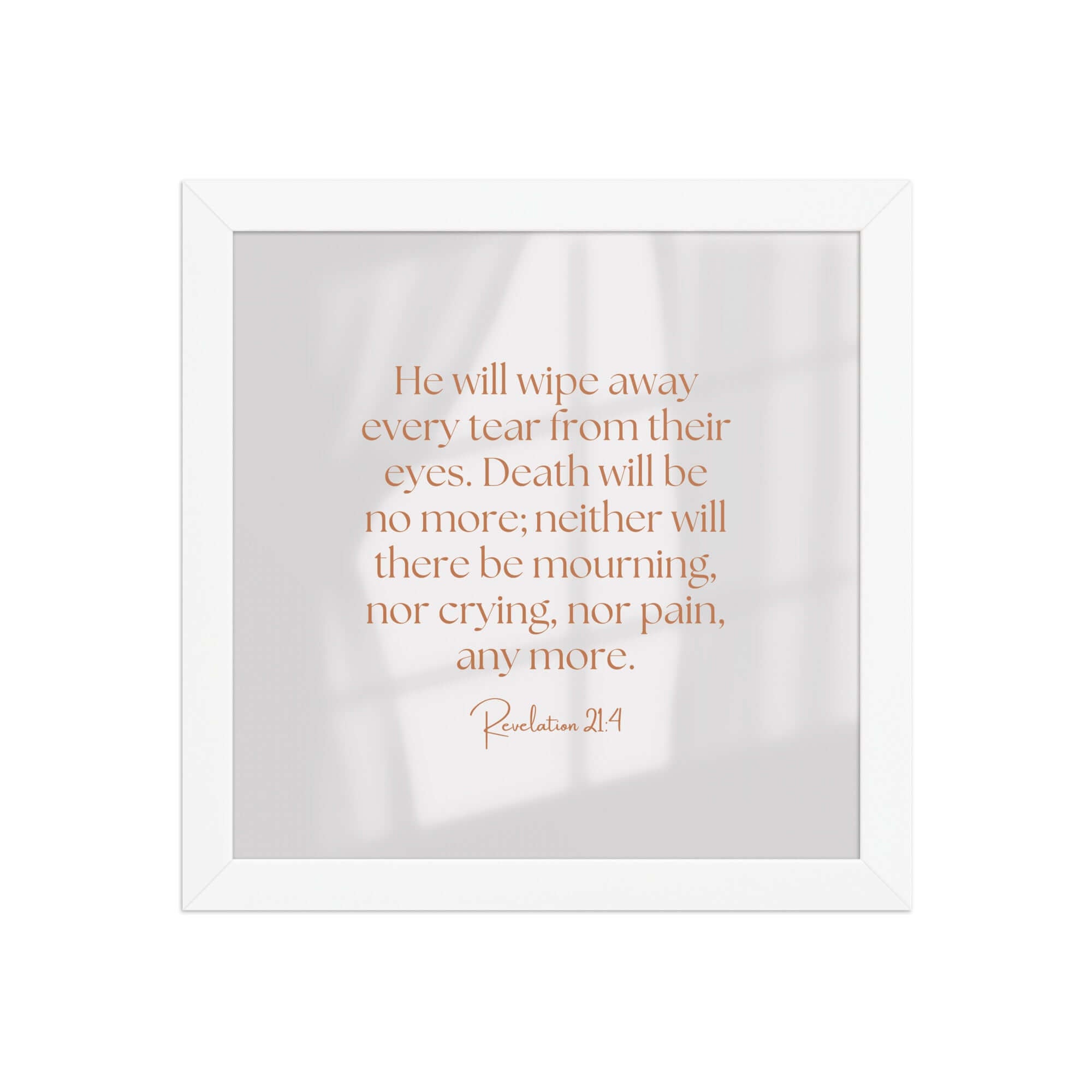 Revelation 21:4 Bible Verse, He will wipe Enhanced Matte Paper Framed Poster