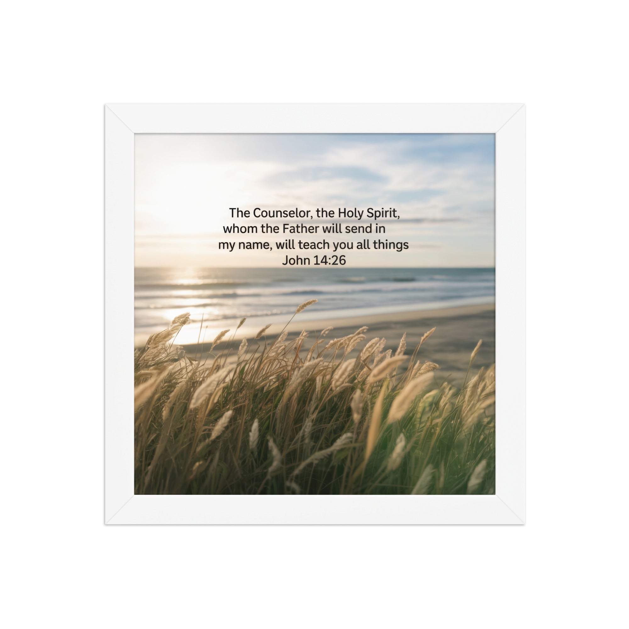 John 14:26 Bible Verse in my name Enhanced Matte Paper Framed Poster White 10″×10″