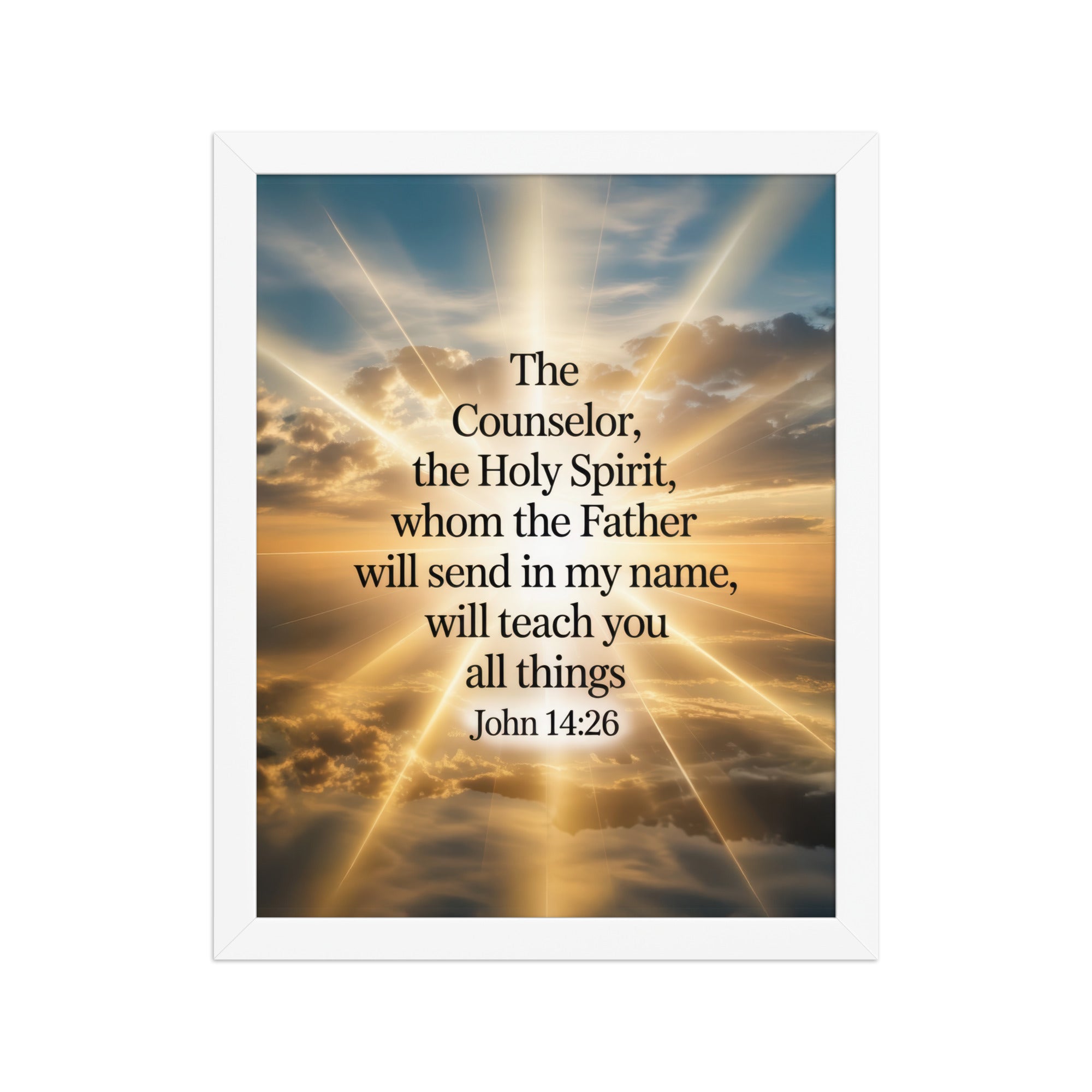 John 14:26 Bible Verse will send Enhanced Matte Paper Framed Poster White 11″×14″