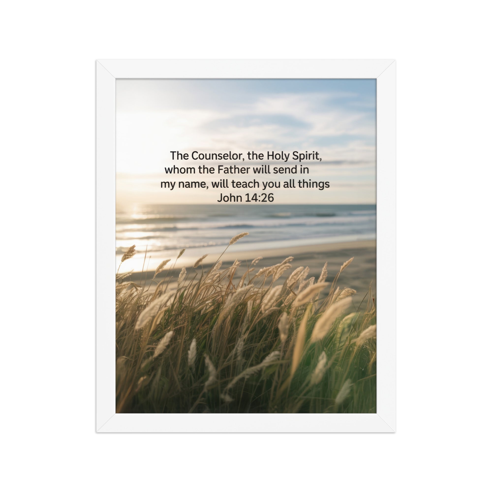 John 14:26 Bible Verse in my name Enhanced Matte Paper Framed Poster White 11″×14″