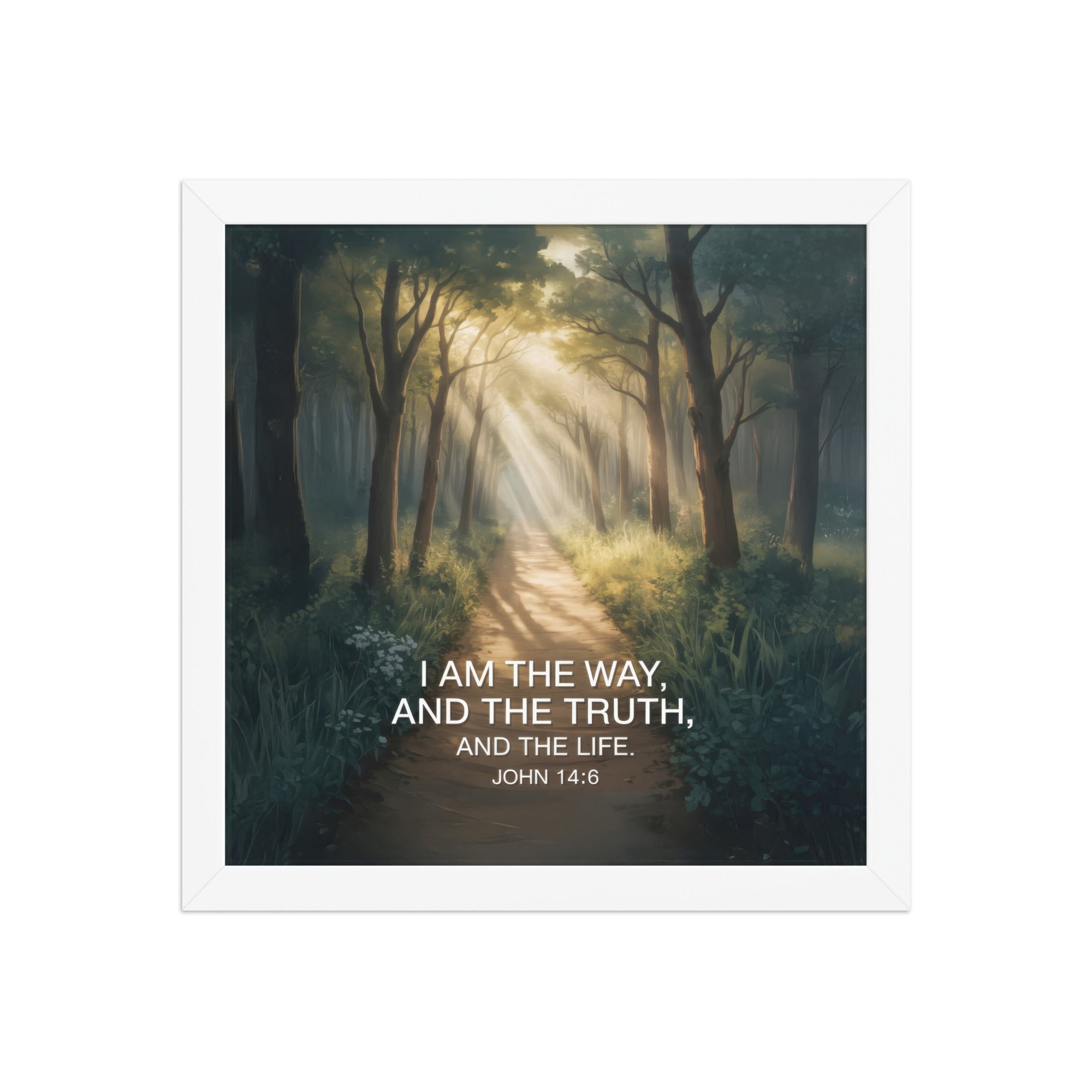 John 14:6 Bible Verse I Am Enhanced Matte Paper Framed Poster White 12″×12″