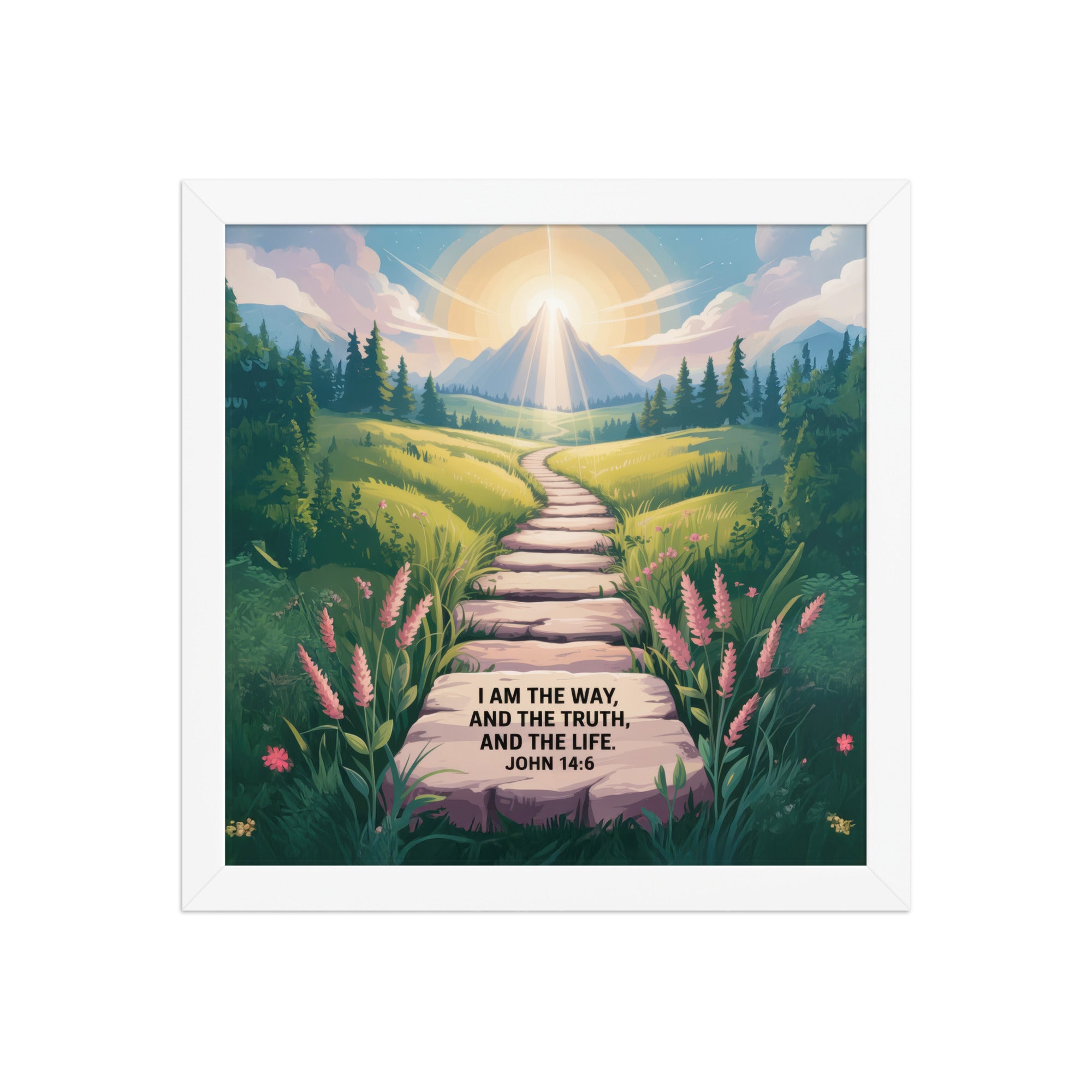 John 14:6 Bible Verse The Truth Enhanced Matte Paper Framed Poster White 12″×12″