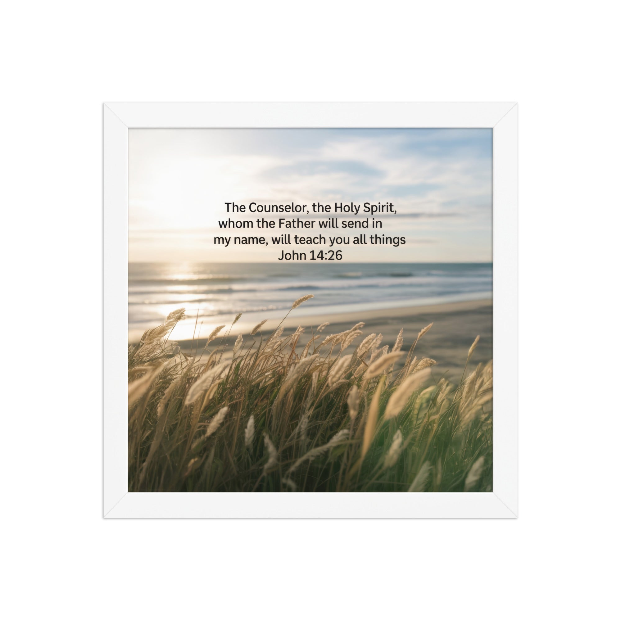 John 14:26 Bible Verse in my name Enhanced Matte Paper Framed Poster White 12″×12″