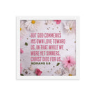 Romans 5:8 - Bible Verse, Christ Died for Us Framed Poster