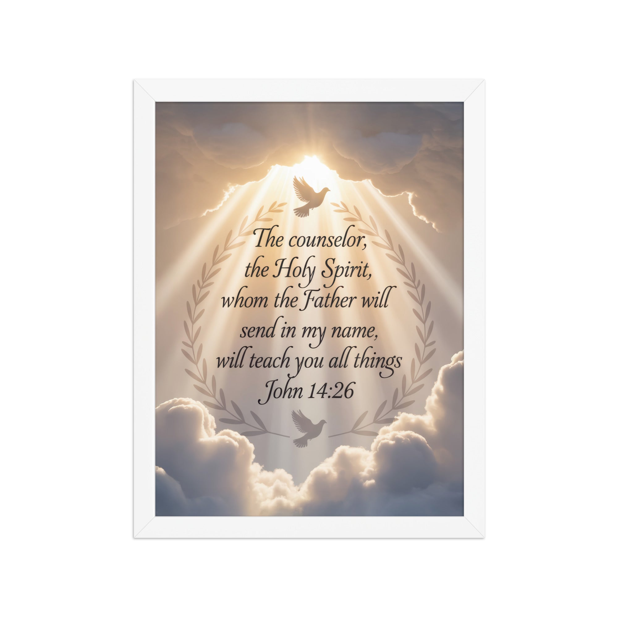 John 14:26 Bible Verse Counselor Enhanced Matte Paper Framed Poster White 12″×16″